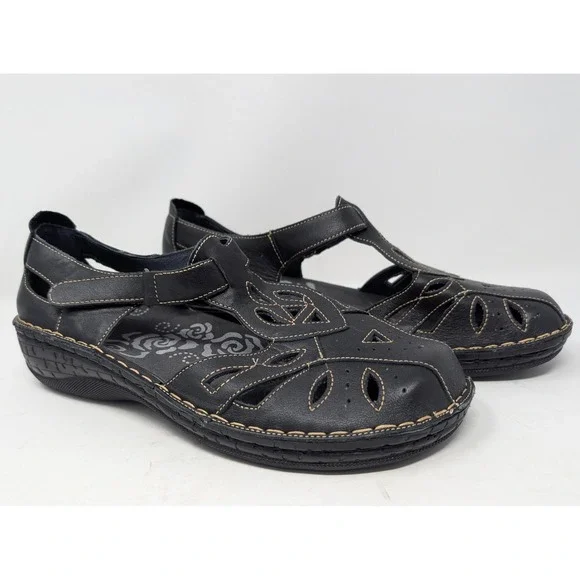 Propet Women's 12 M Black Leather Laser Cut Mary Jane Comfort Shoes Sandals - Picture 3 of 8